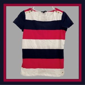 Tommy Hilfiger Women’s Navy Blue, Pink, & White Top Size Small